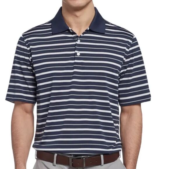 WALTER HAGEN MENS XXL ESSENTIALS BLUE WHITE STRIPED POLO GOLF SHIRT - Picture 1 of 8